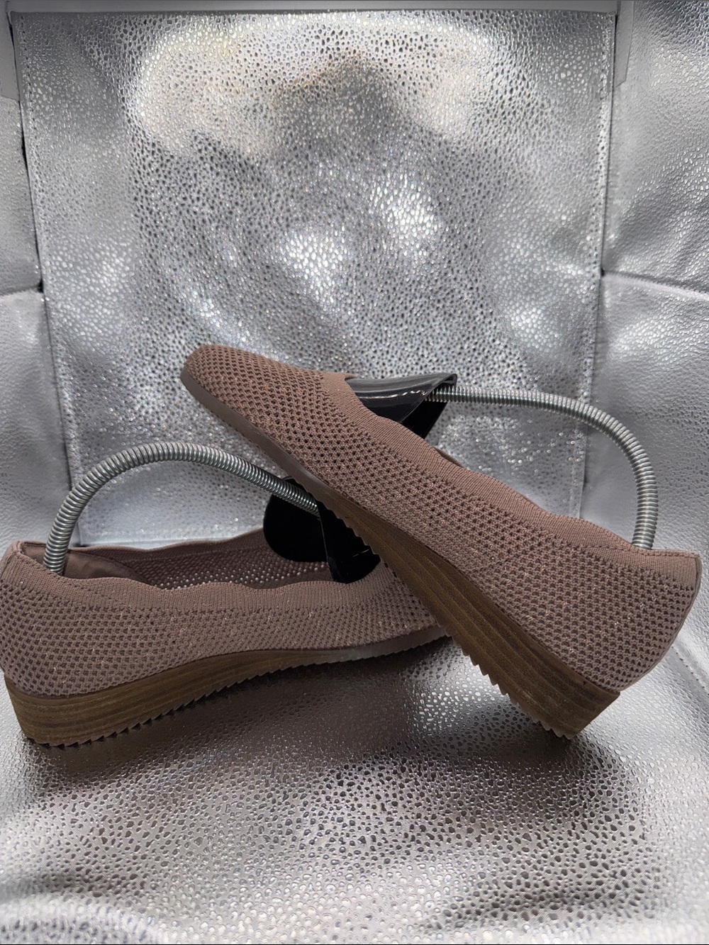 Skechers Slip-On Knit Platform Flats in Mauve Taupe